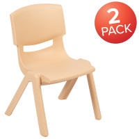 Flash Furniture 2-YU-YCX-001-NAT-GG 2 Pack Natural Plastic Stackable School Chair with 12